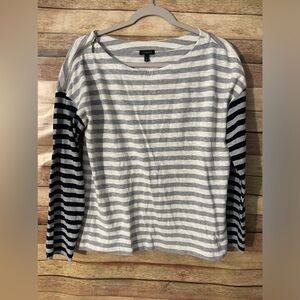 Talbots Womens Striped Boat Neck Shirt Top Gray White Preppy Size: Medium